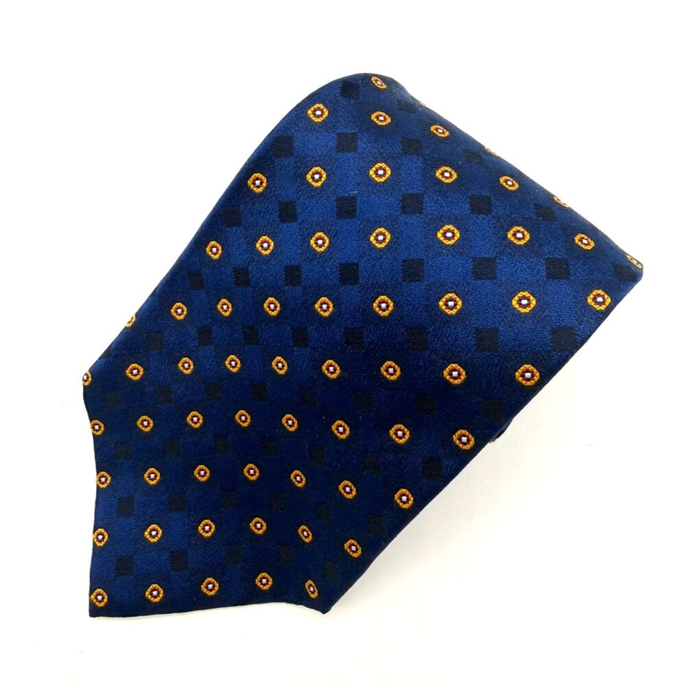 Conte di Milano Silk Tie Men Blue Geometric Medallion Checkered Vintage USA